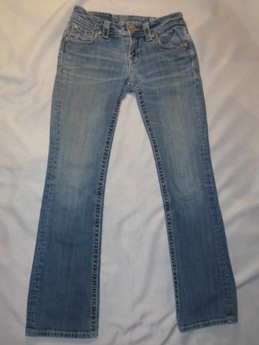 MISS ME womens JEANS blue SIGNATURE BOOT embroidered DENIM bling SIZE 29